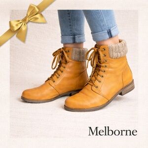 Melbourne Mustard Knit Cuff Lace Up Ankle Boots Size 8.5